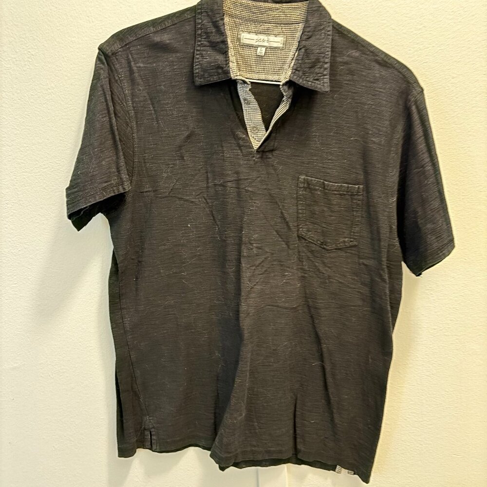 pd&c Men's Polo - Charcoal Gray with Gingham Trim - Size L